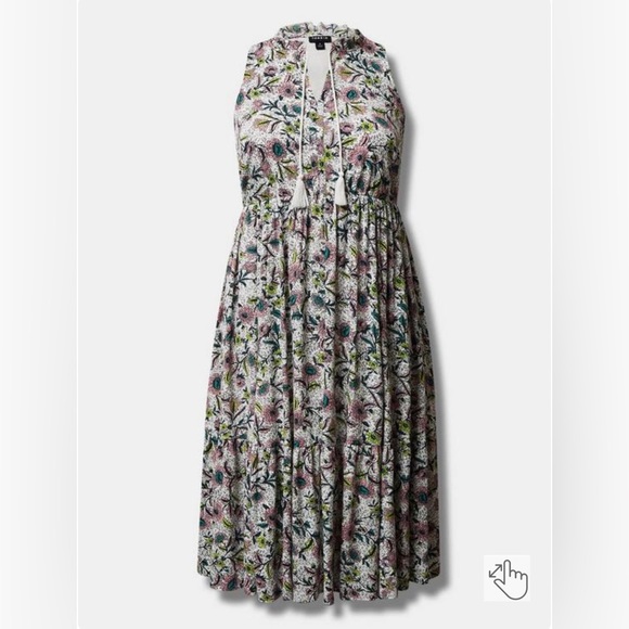 Midi Wash Gauze Chessie Linework Floral Tiered Dress - Picture 4 of 8